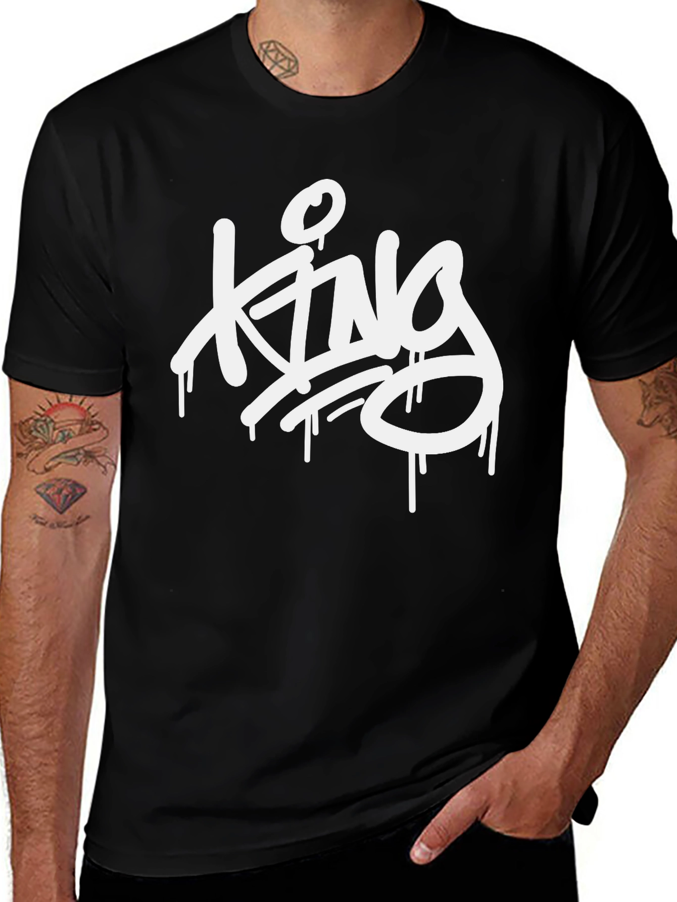 King Drip Graphic Tee - Black Crew Neck Casual