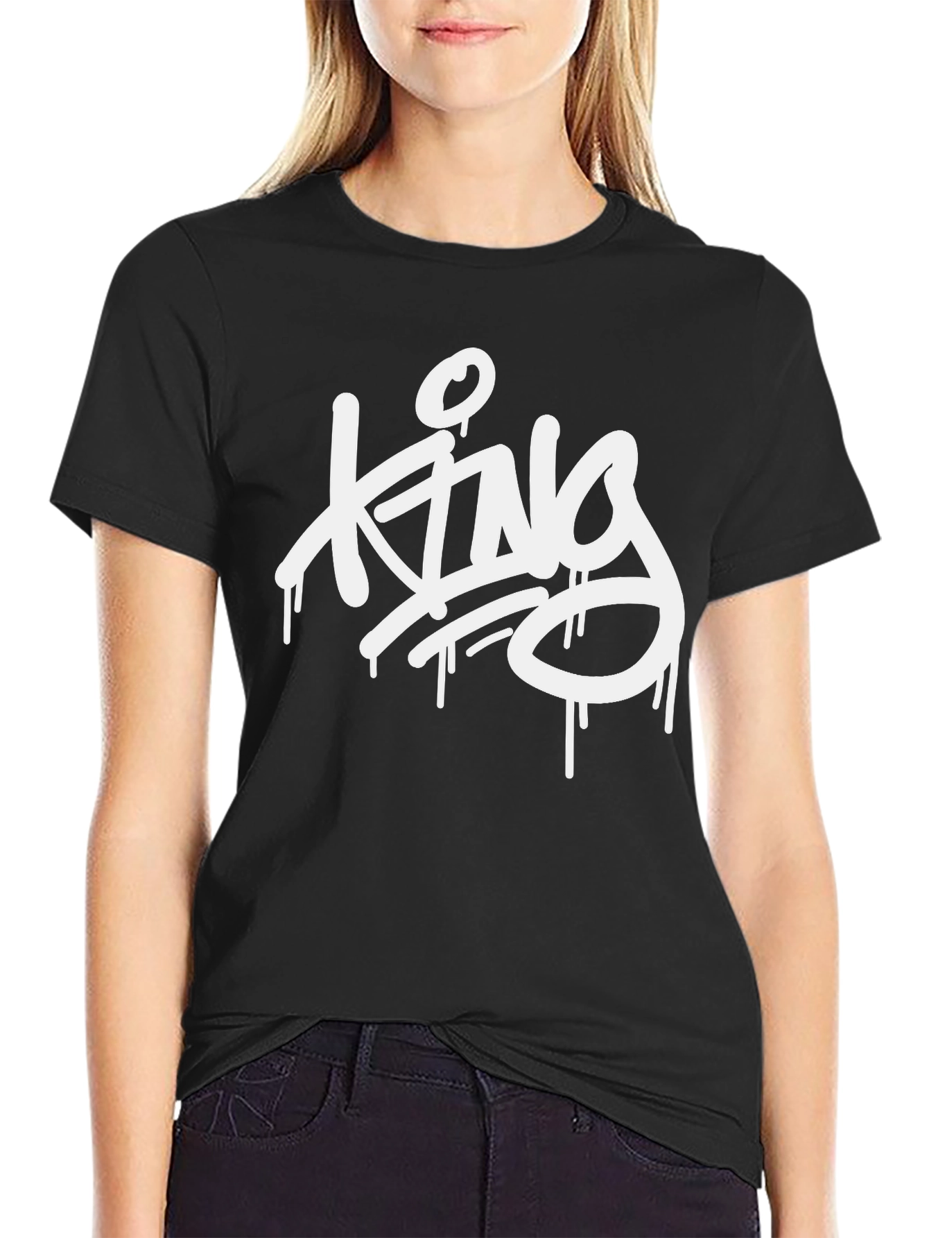 King Drip Graphic Tee - Black Crew Neck Casual