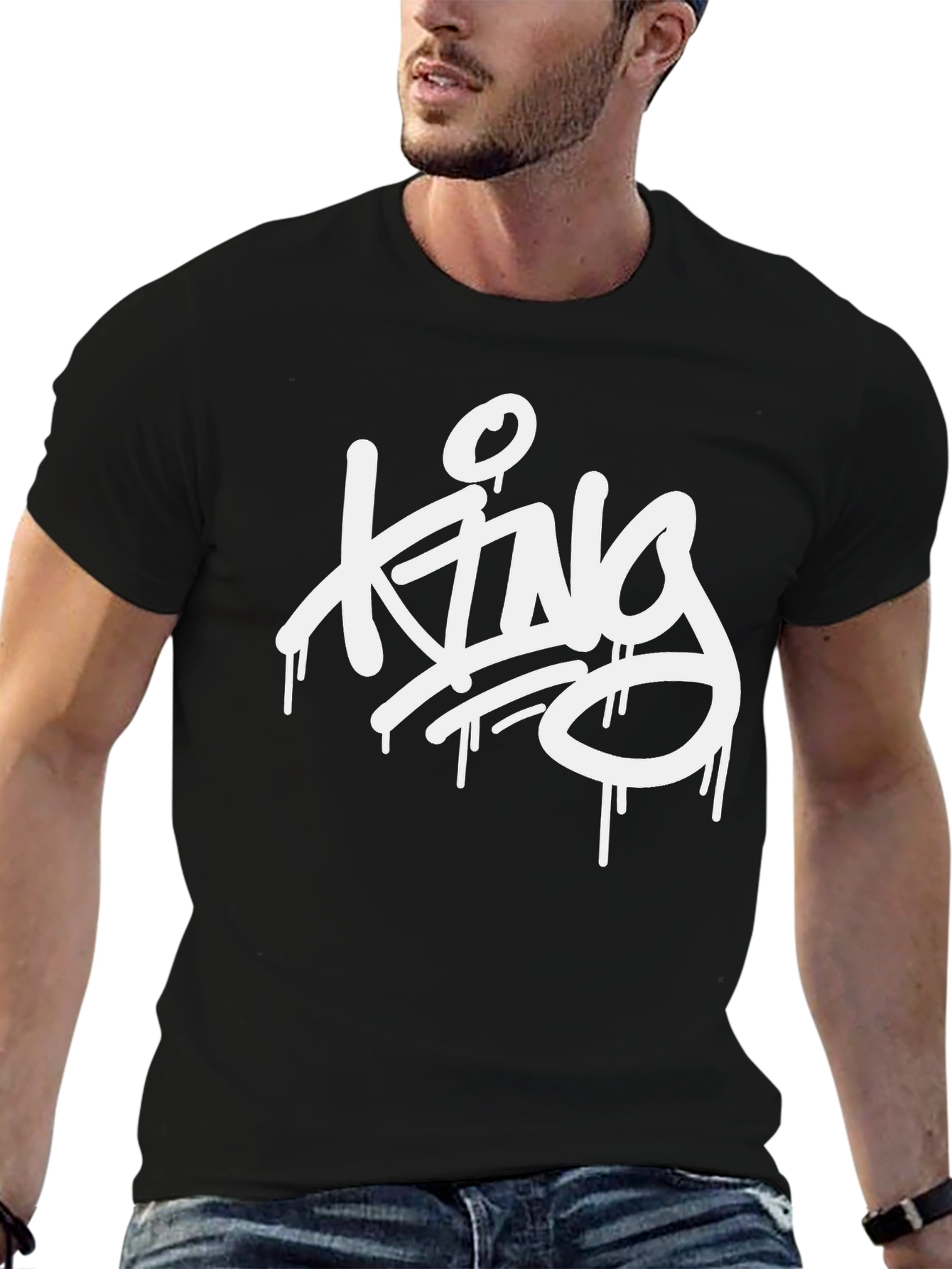 King Drip Graphic Tee - Black Crew Neck Casual