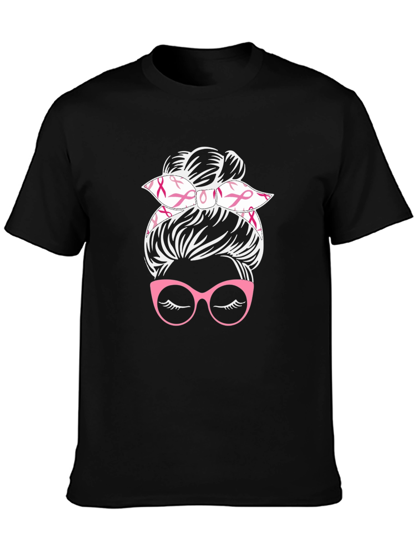 Messy Bun Breast Cancer Awareness T-Shirt