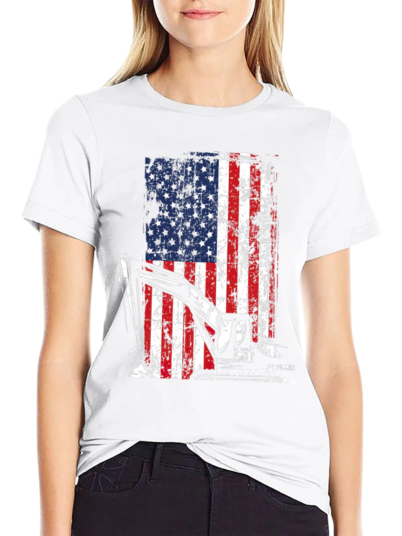 Patriotic Excavator T-Shirt - USA Flag Graphic Tee