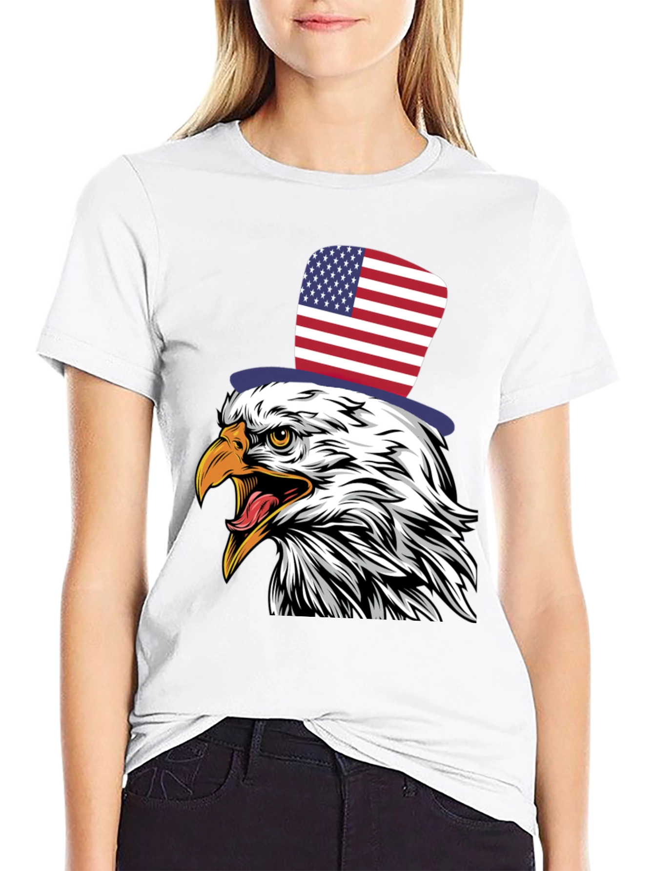 American Eagle Patriotic USA Flag Top Hat T-Shirt