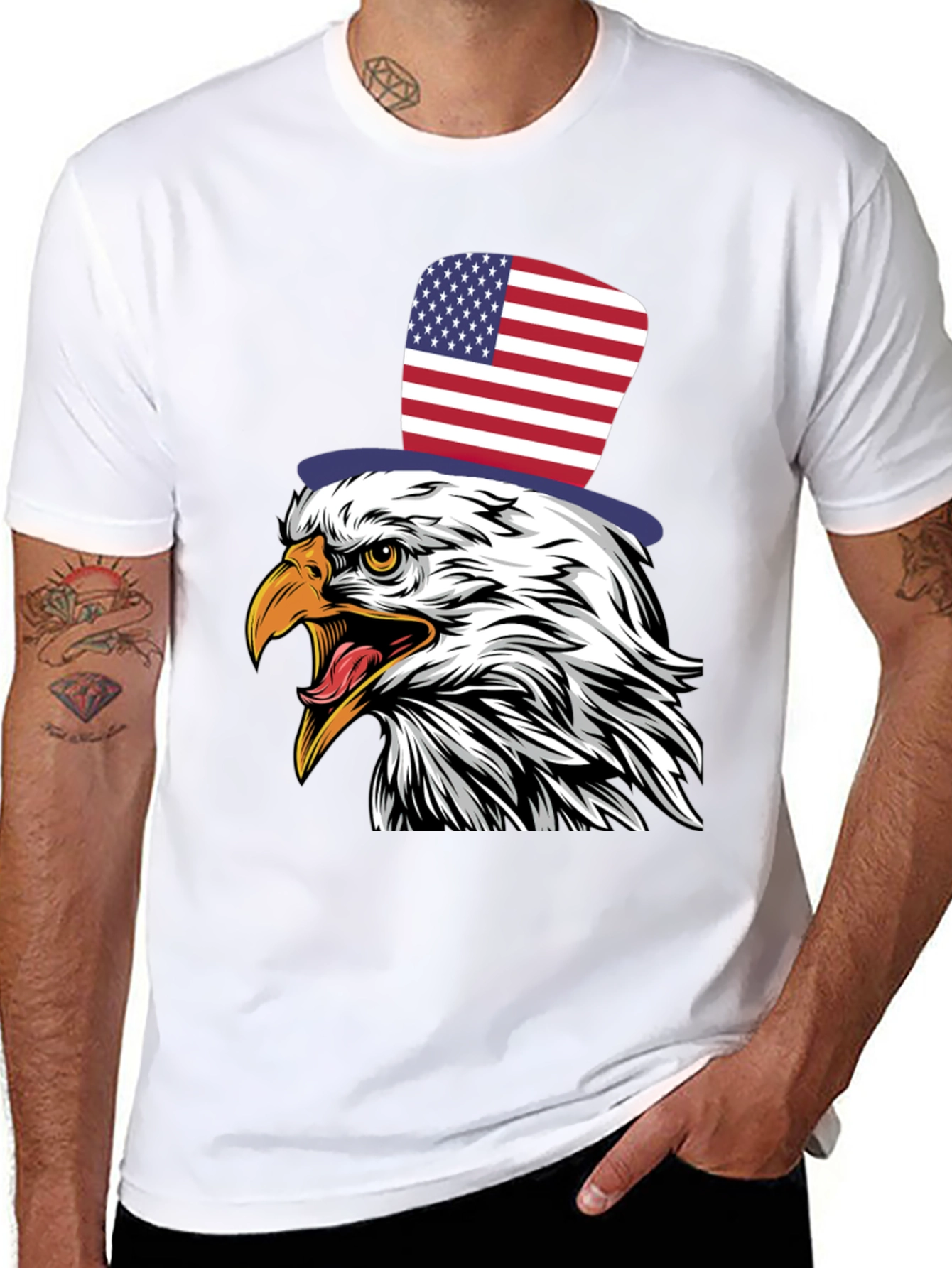 American Eagle Patriotic USA Flag Top Hat T-Shirt