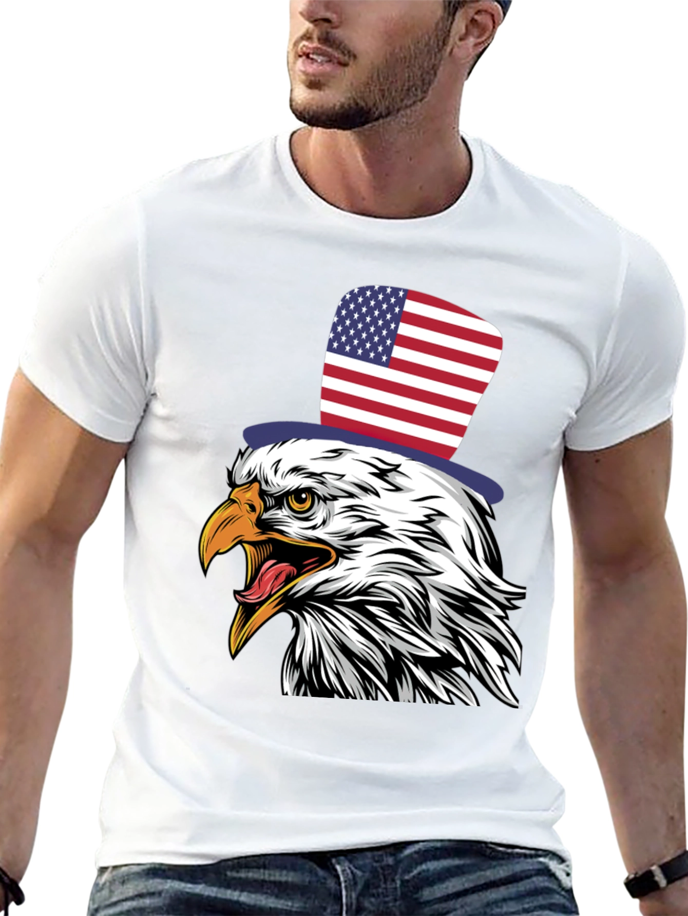 American Eagle Patriotic USA Flag Top Hat T-Shirt