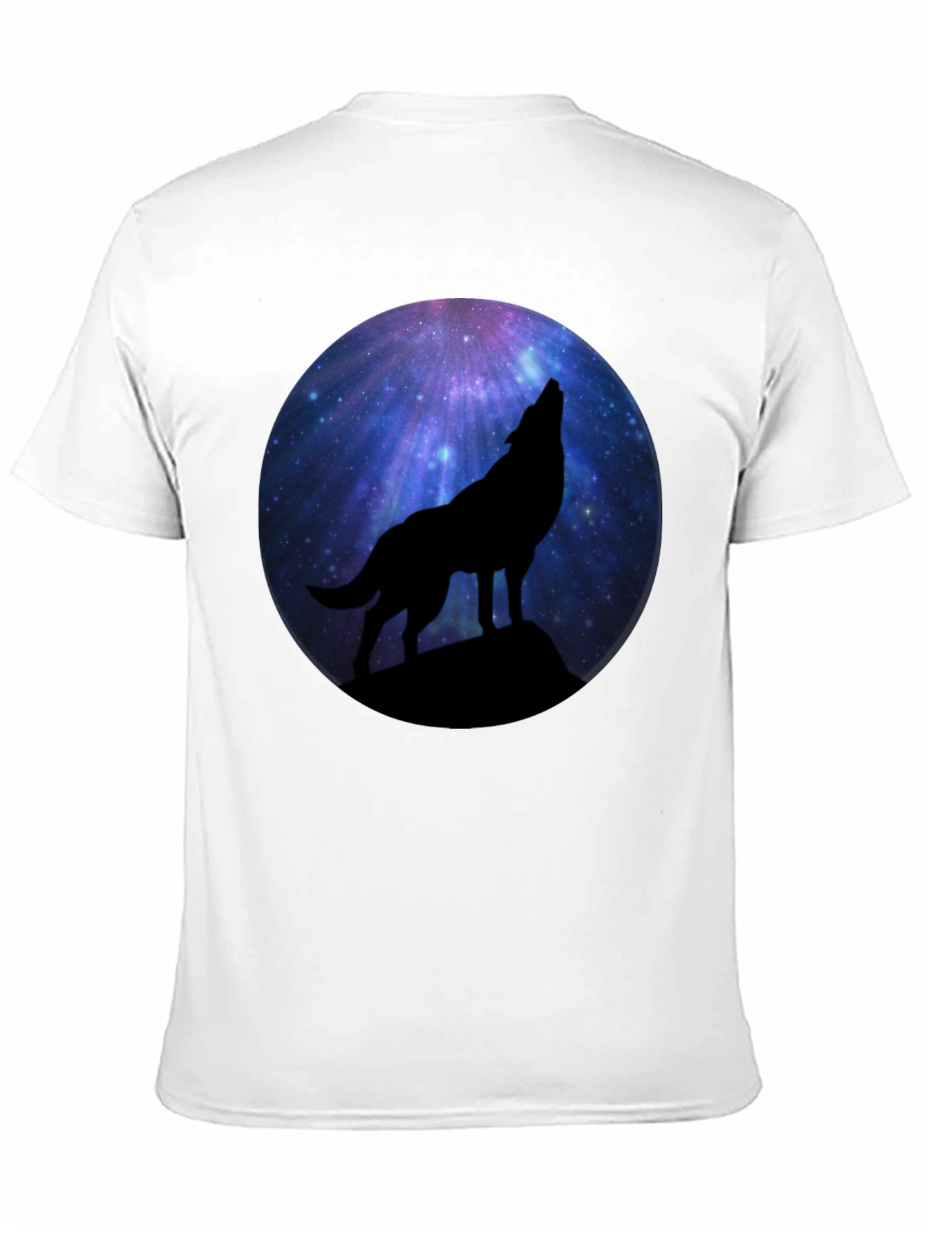 Wolf Howling at Galaxy Moon Mens Black T-Shirt