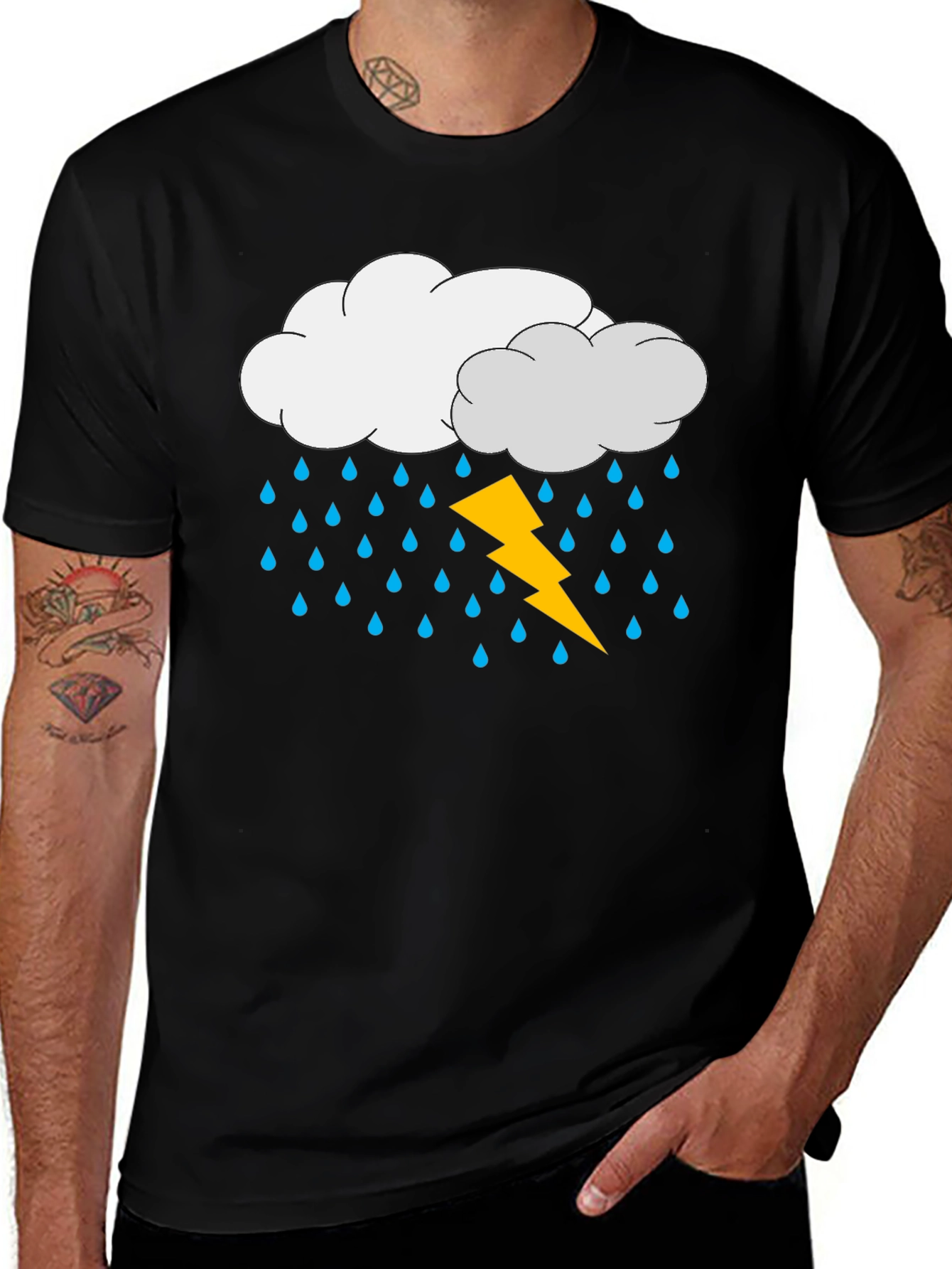 Rain Cloud & Lightning Graphic Black T-Shirt