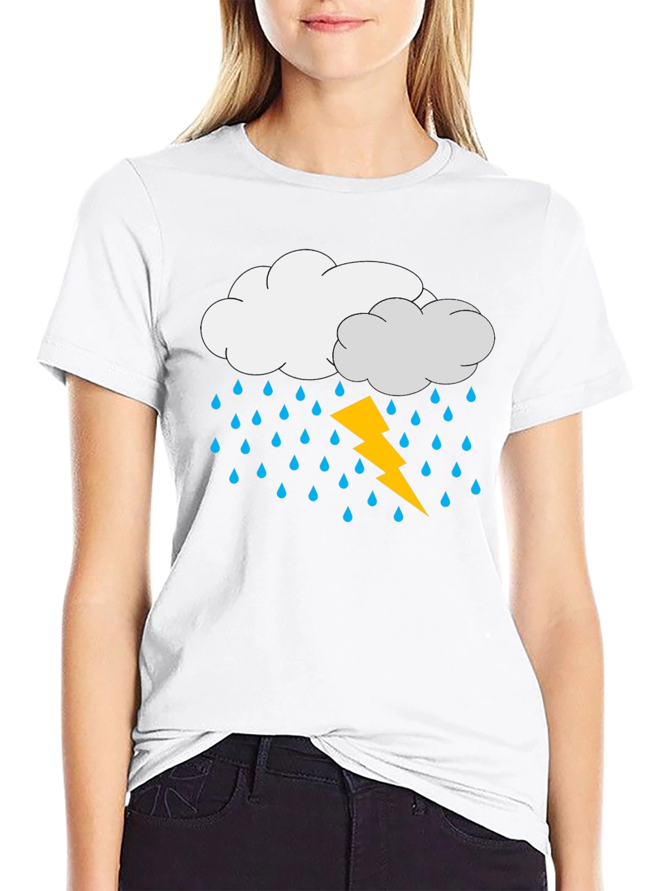 Rain Cloud & Lightning Graphic Black T-Shirt