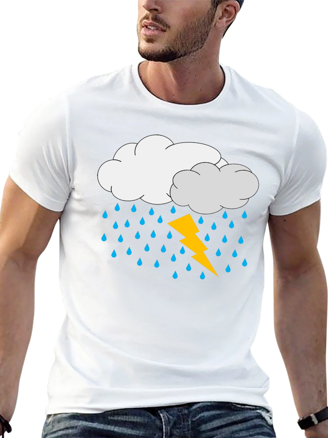 Rain Cloud & Lightning Graphic Black T-Shirt