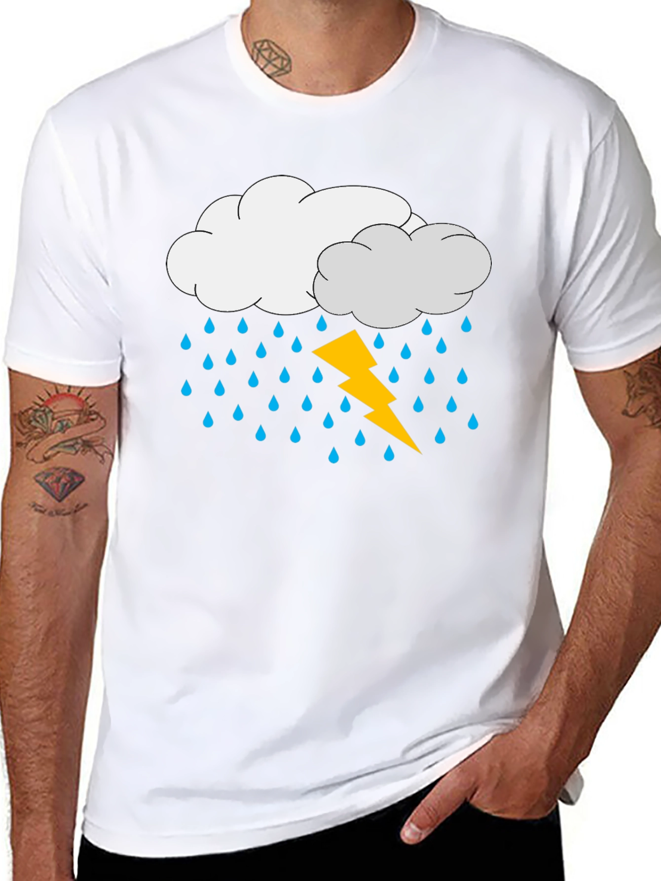 Rain Cloud & Lightning Graphic Black T-Shirt
