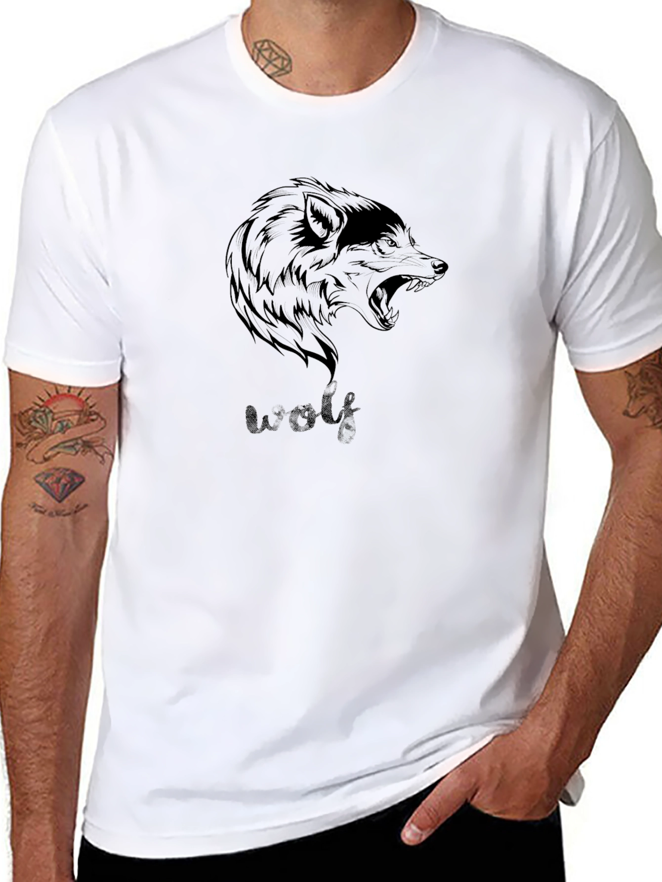 Wolf Graphic Print Mens Black T-Shirt