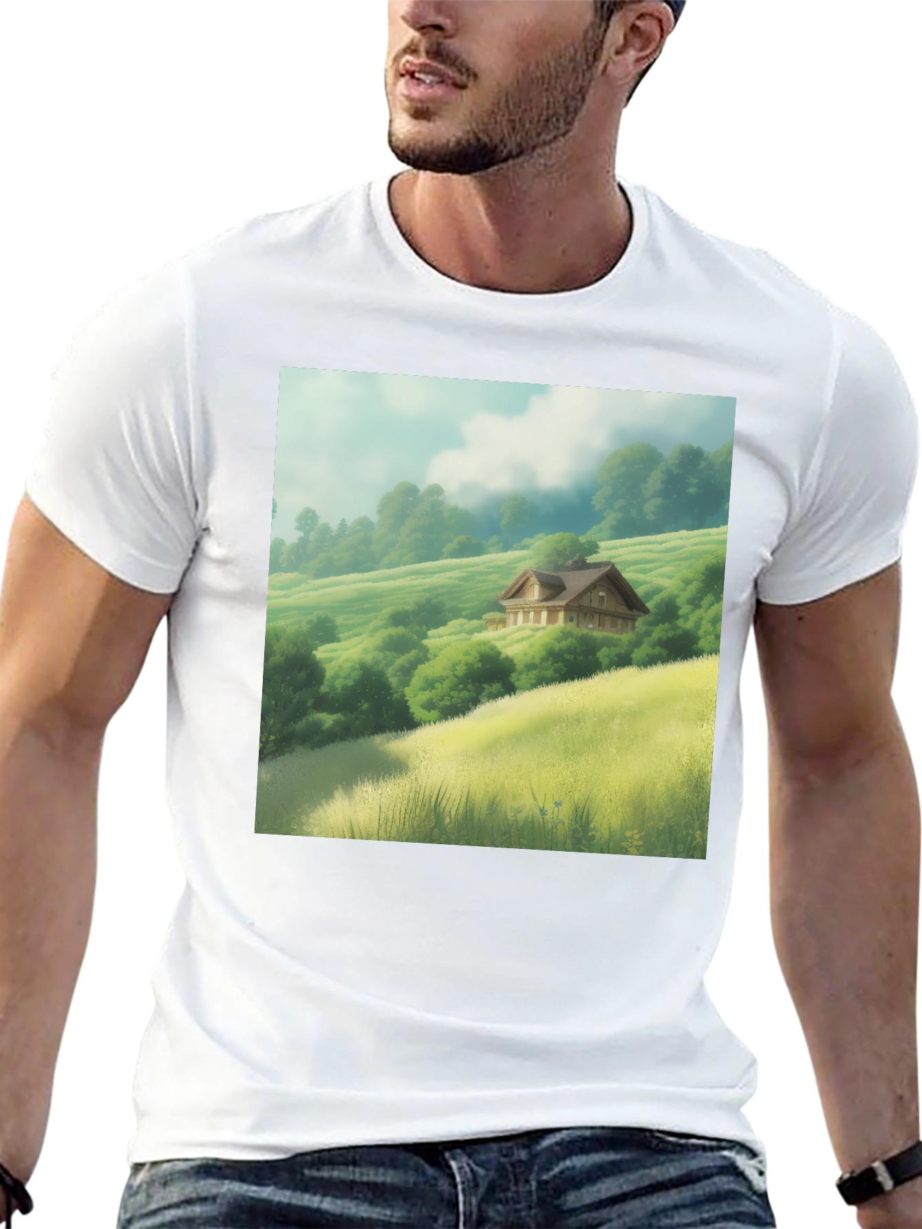 Scenic Valley House Graphic Tee - Nature Lover Shirt