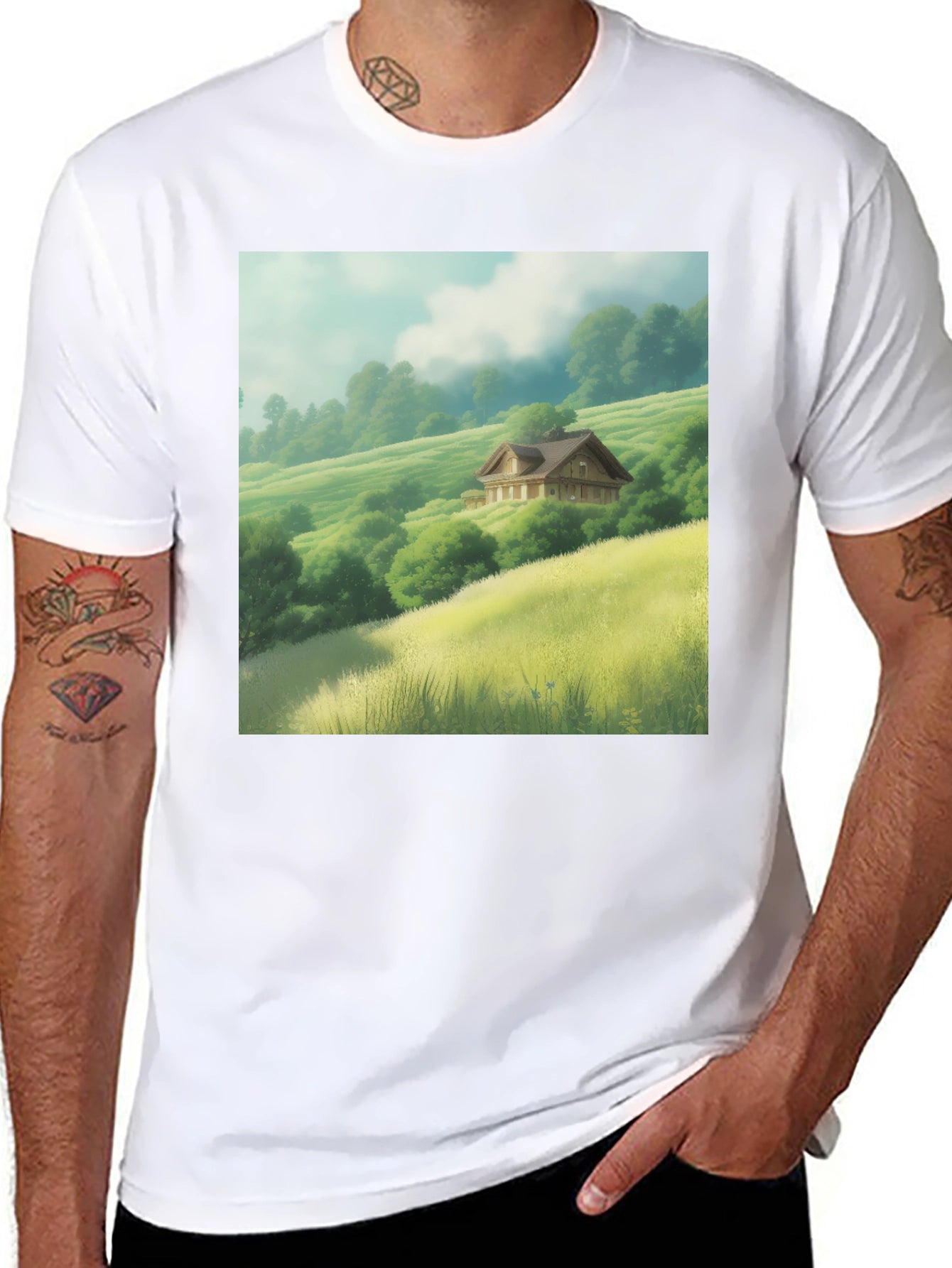 Scenic Valley House Graphic Tee - Nature Lover Shirt