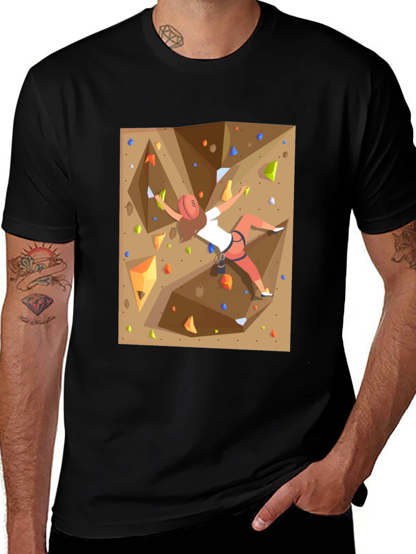 Rock Climbing Graphic Tee - Black Cotton Shirt