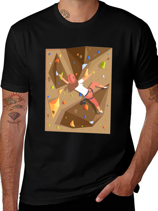 Rock Climbing Graphic Tee - Black Cotton Shirt
