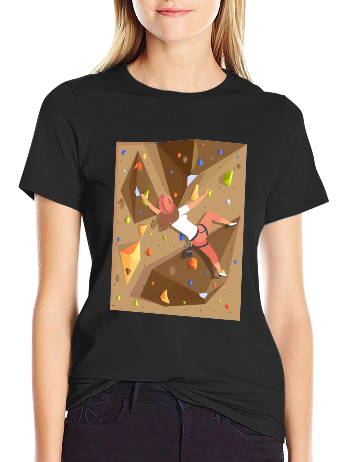 Rock Climbing Graphic Tee - Black Cotton Shirt