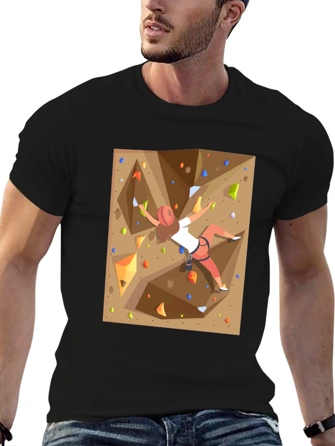 Rock Climbing Graphic Tee - Black Cotton Shirt