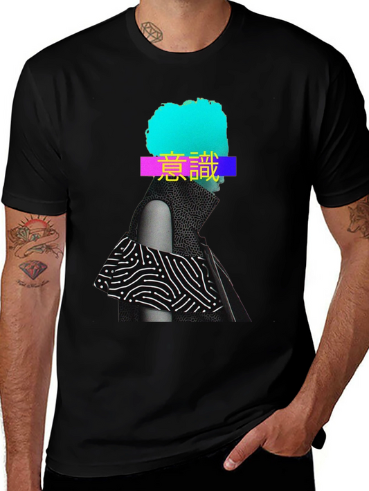 Abstract Graphic Print T-Shirt - Black