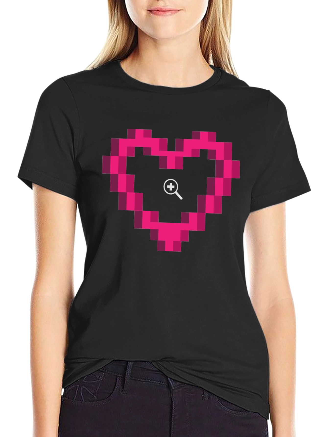 Pixel Heart Zoom Black T-Shirt