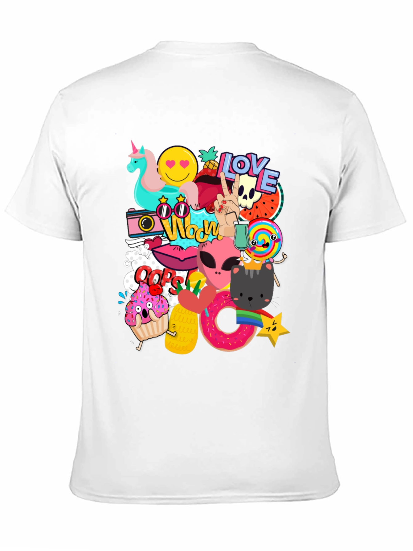 Funky Graphic Tee: Cartoon Sticker Bomb Design