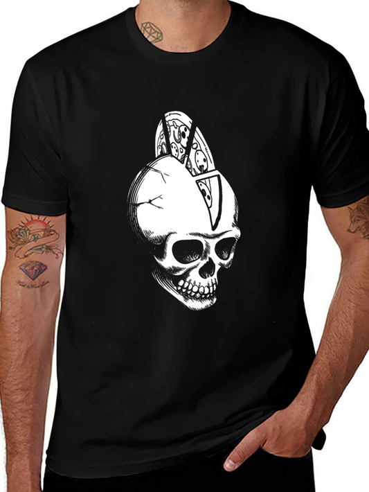 Skull Pizza Graphic Tee - Black Cotton T-Shirt