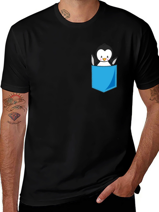 Penguin Pocket Tee - Black Cotton Blend Cute Graphic Top