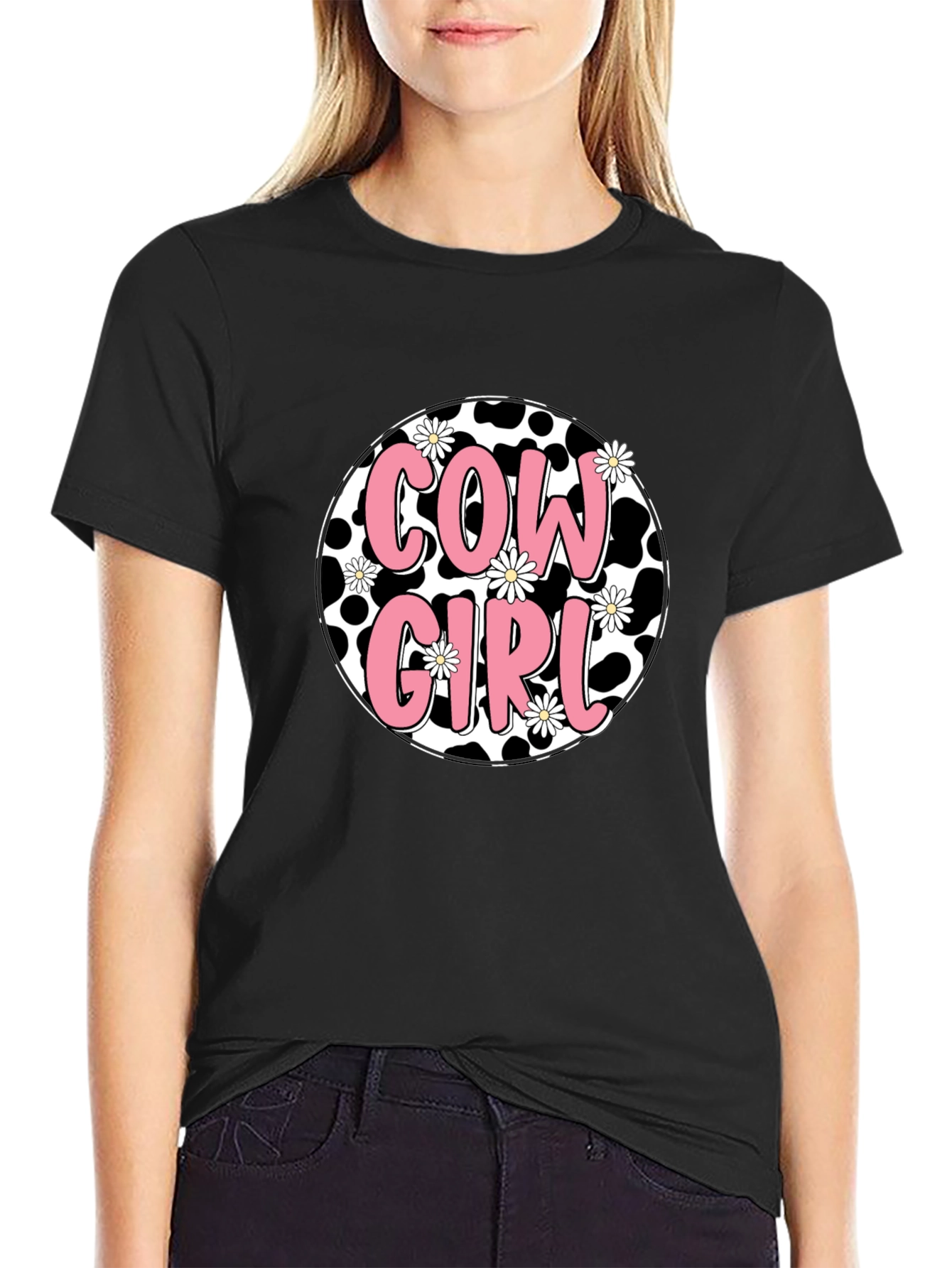 Cow Girl Graphic Tee - Black