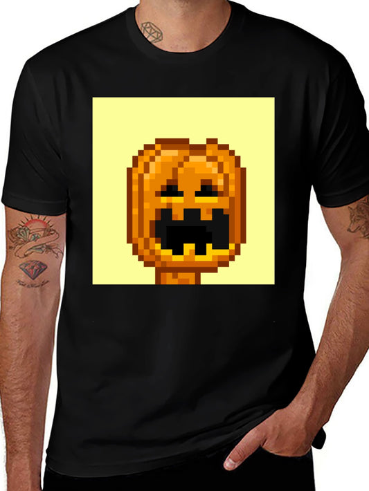 Pixel Pumpkin Head Graphic Tee - Spooky Season Shirt