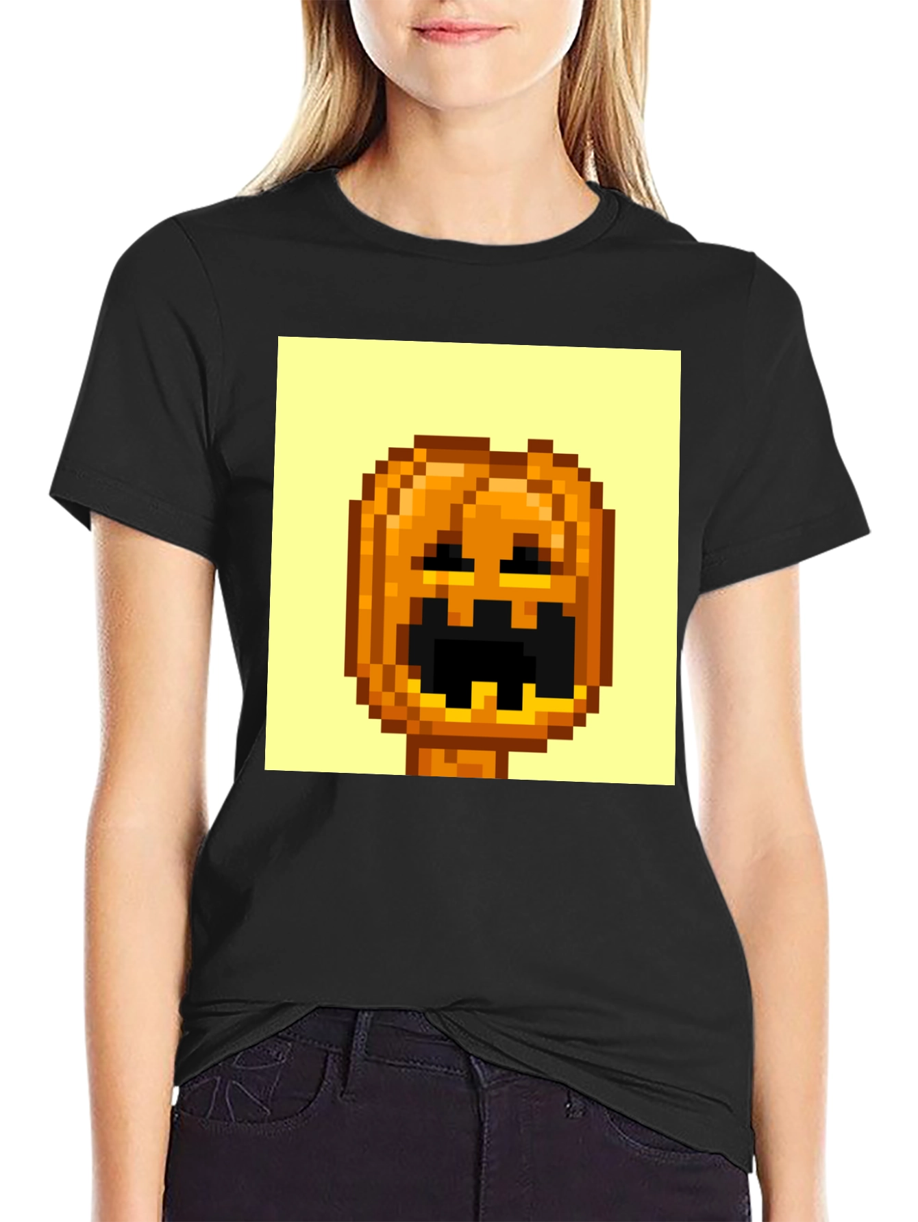 Pixel Pumpkin Head Graphic Tee - Spooky Season Shirt
