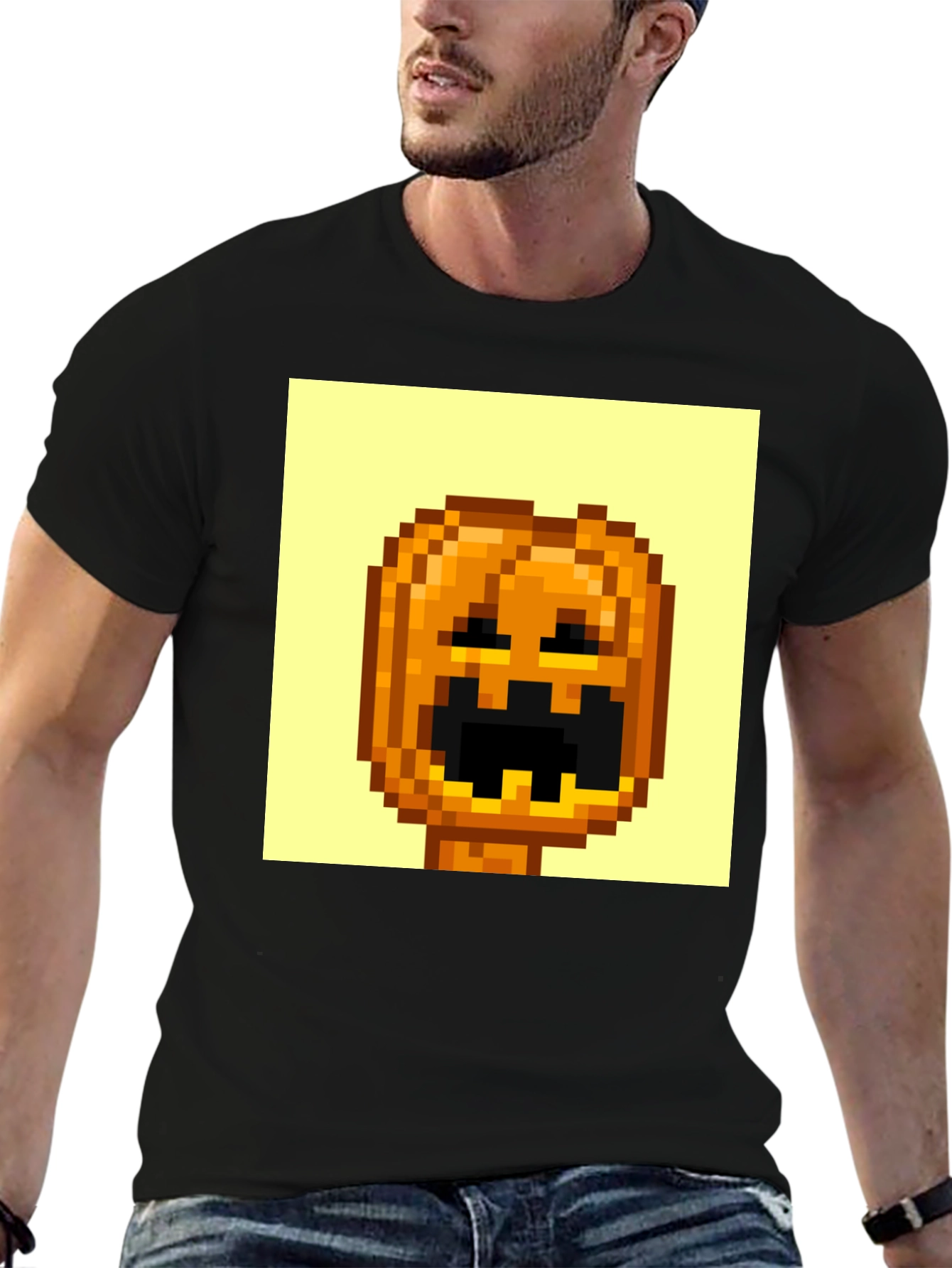 Pixel Pumpkin Head Graphic Tee - Spooky Season Shirt