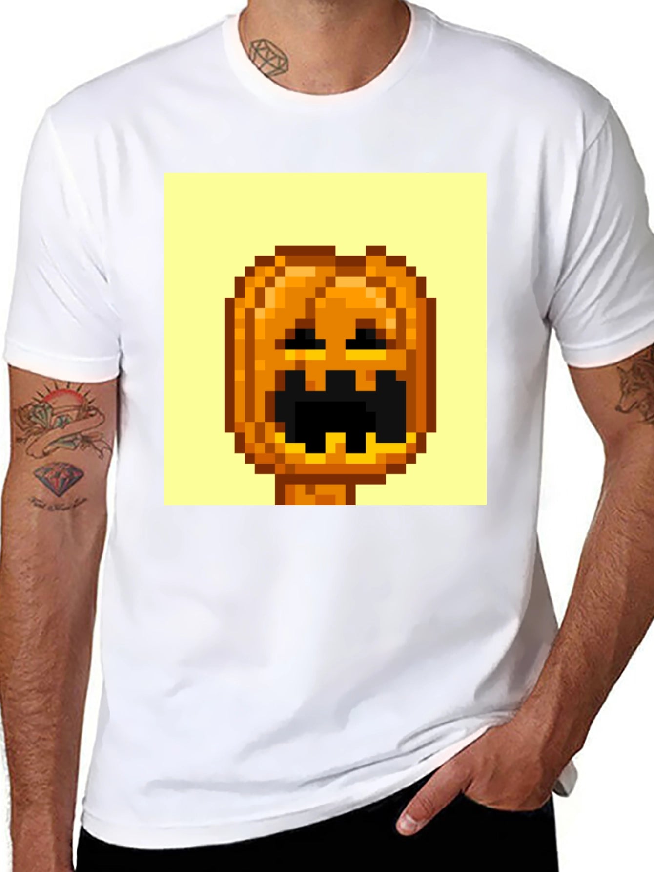 Pixel Pumpkin Head Graphic Tee - Spooky Season Shirt