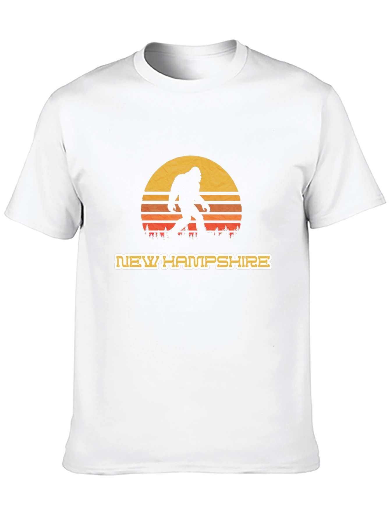 New Hampshire Bigfoot T-Shirt - Retro Sunset Design