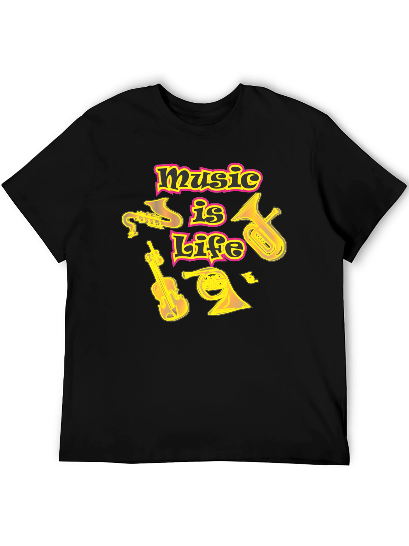 Music Is Life Black Graphic T-Shirt