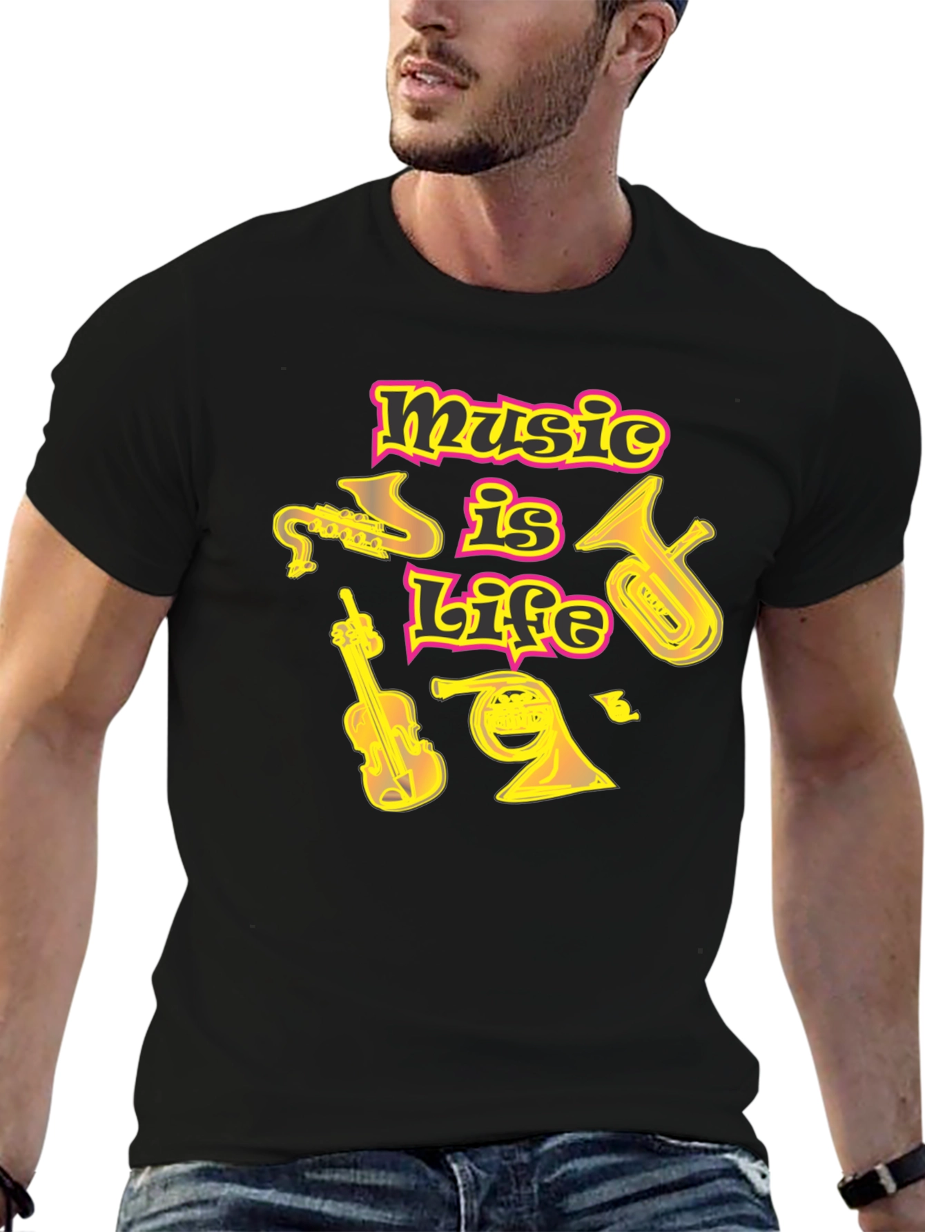 Music Is Life Black Graphic T-Shirt