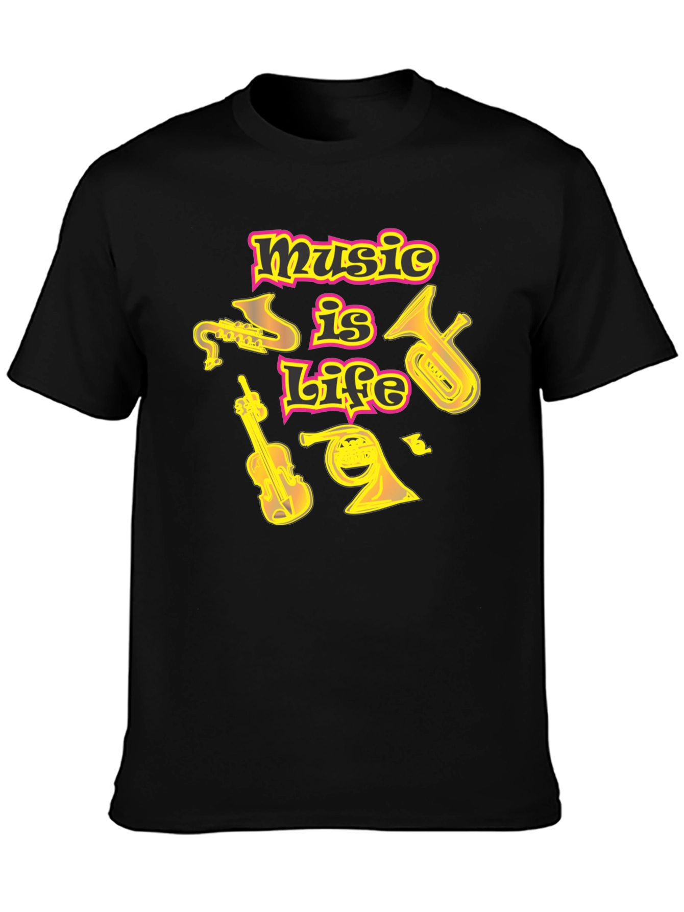 Music Is Life Black Graphic T-Shirt