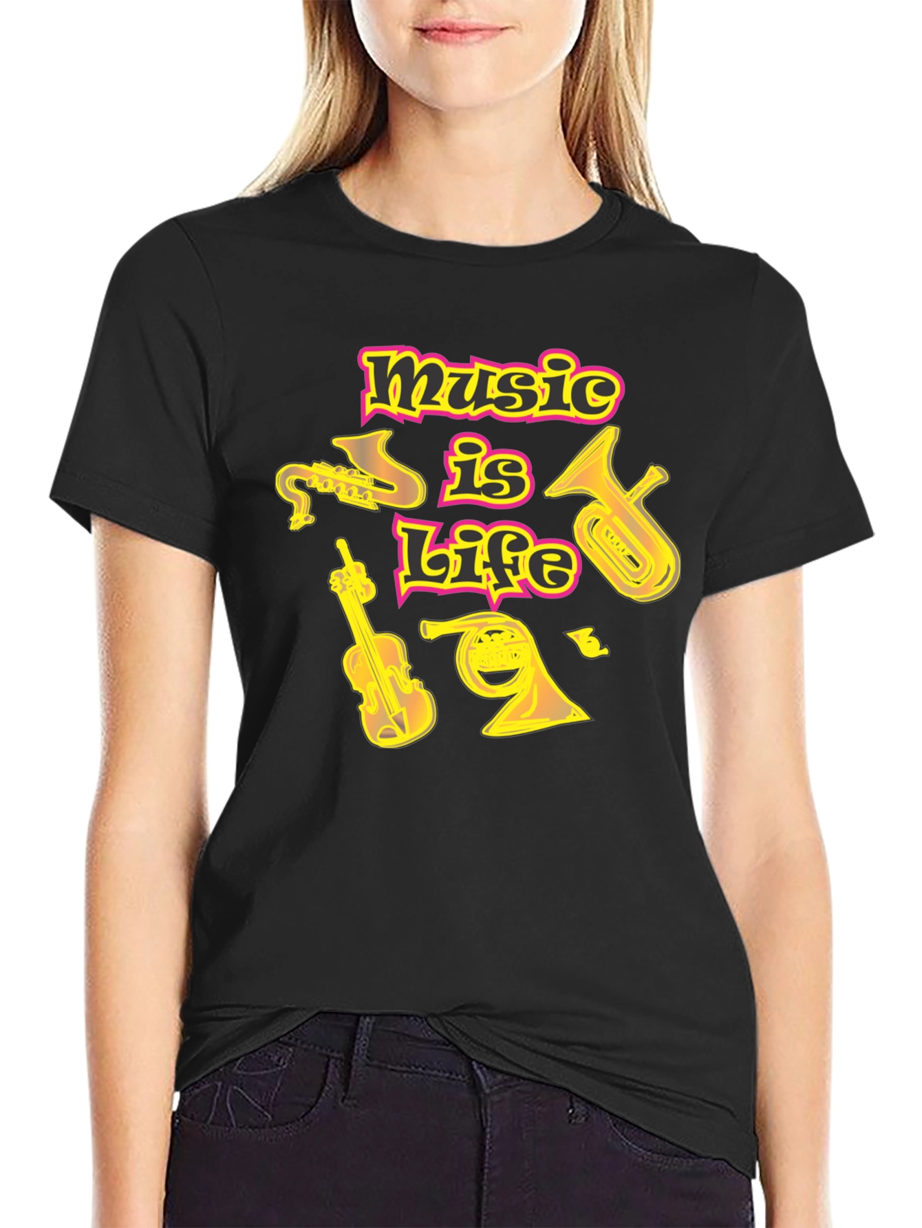 Music Is Life Black Graphic T-Shirt