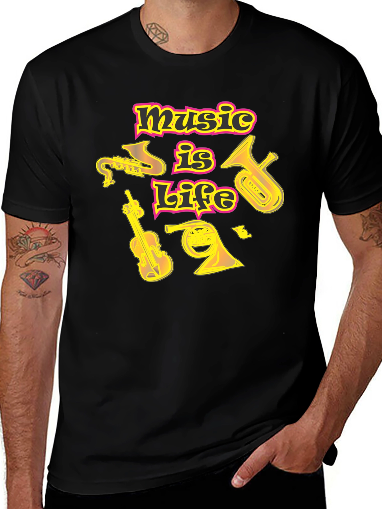 Music Is Life Black Graphic T-Shirt