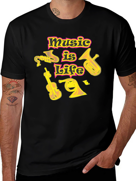 Music Is Life Black Graphic T-Shirt