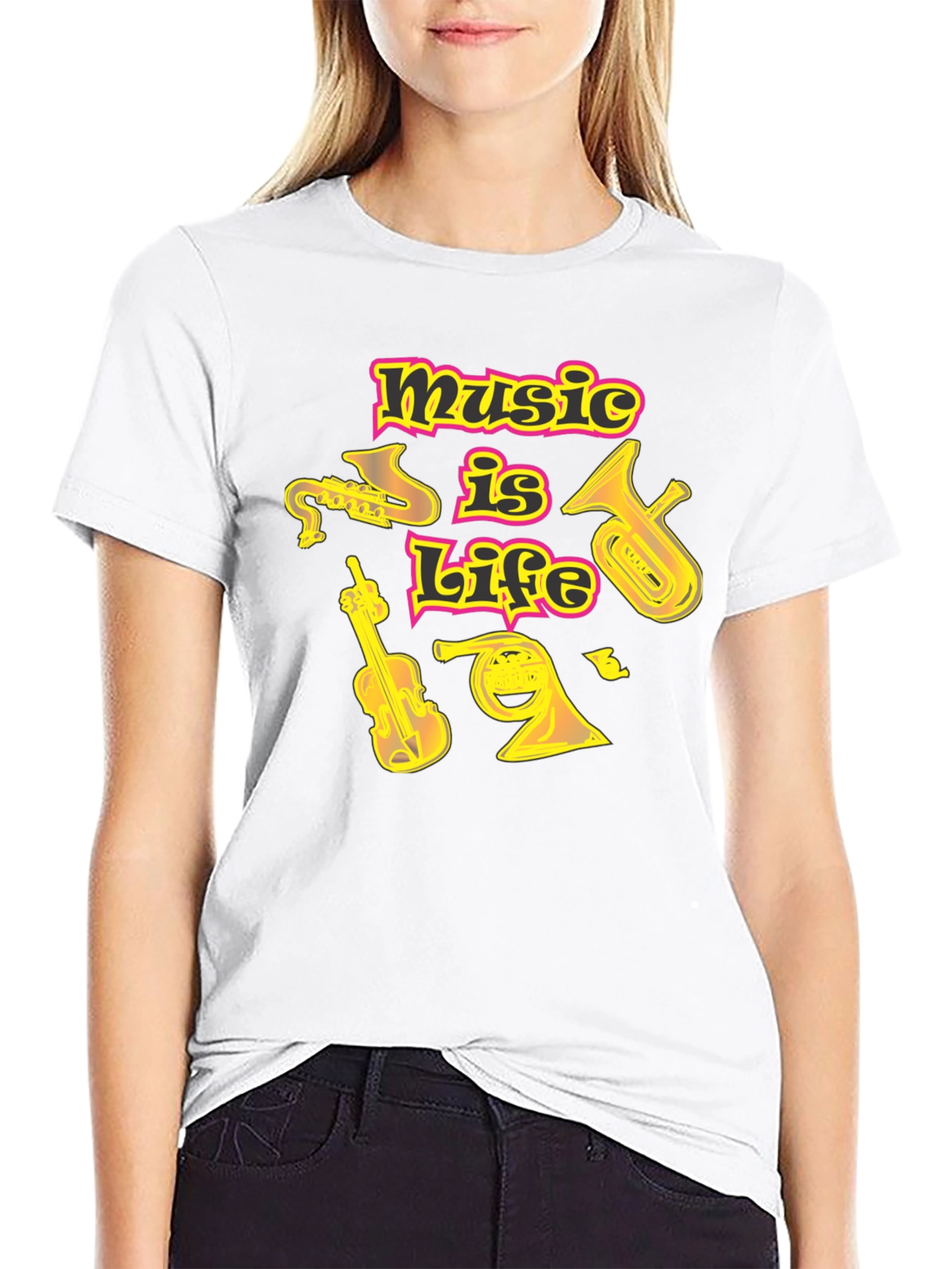 Music Is Life Black Graphic T-Shirt