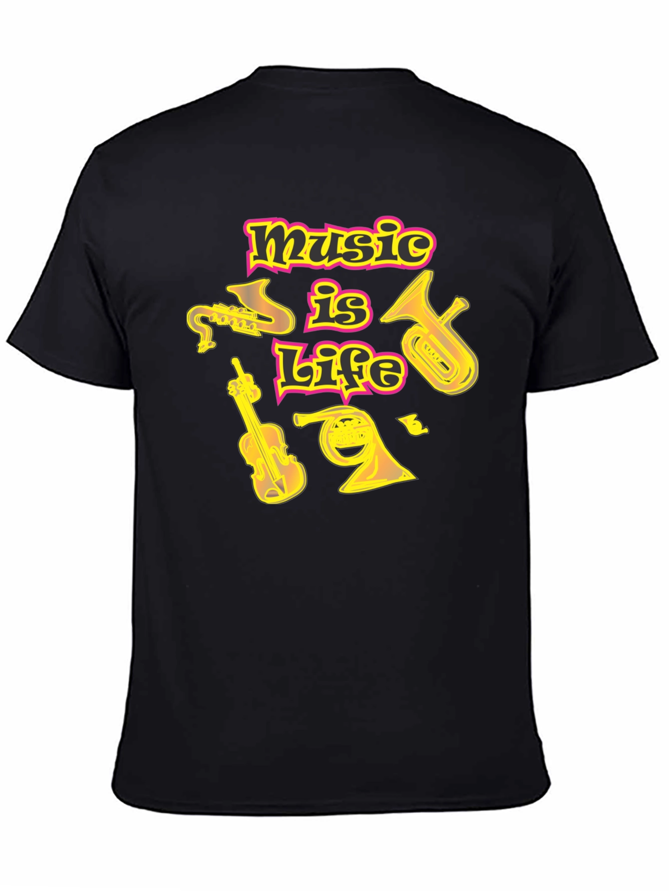 Music Is Life Black Graphic T-Shirt