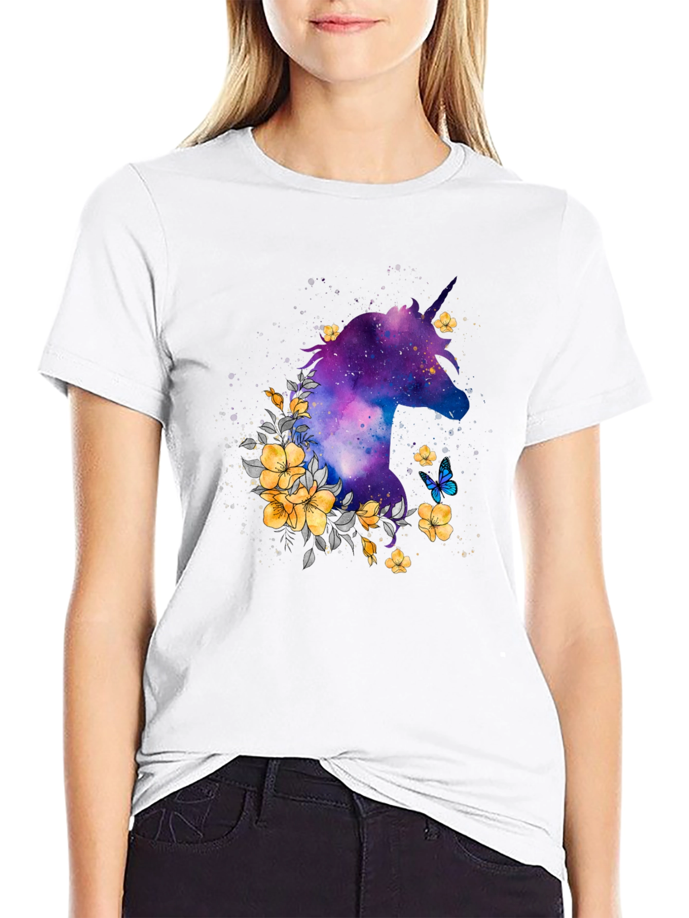 Unicorn Galaxy Floral Graphic Tee