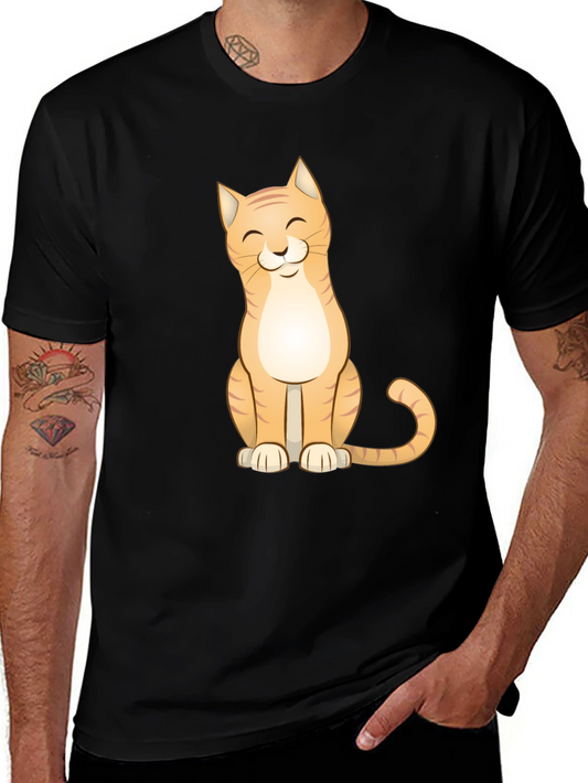 Cute Cat Graphic Tee - Black Cotton T-Shirt