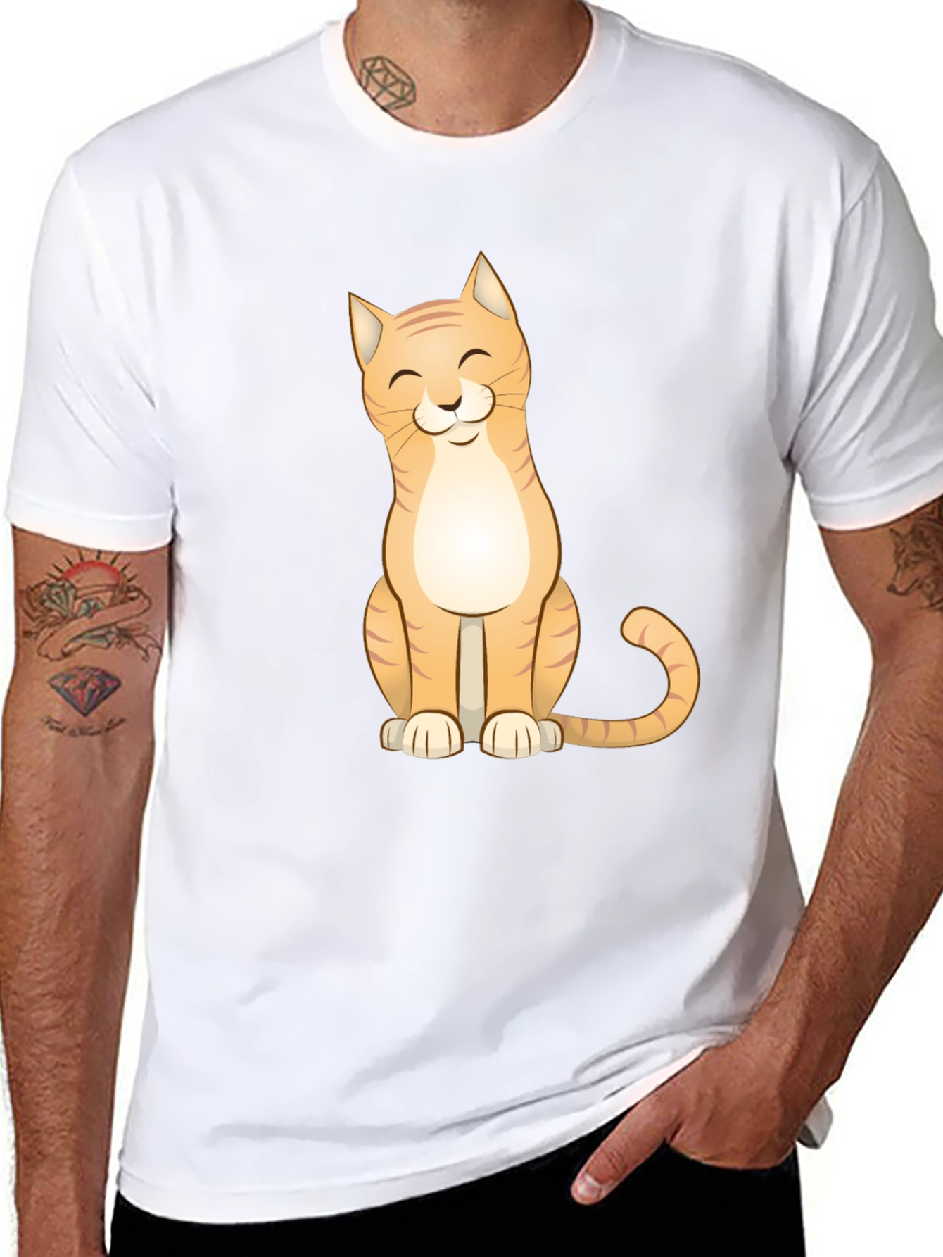Cute Cat Graphic Tee - Black Cotton T-Shirt