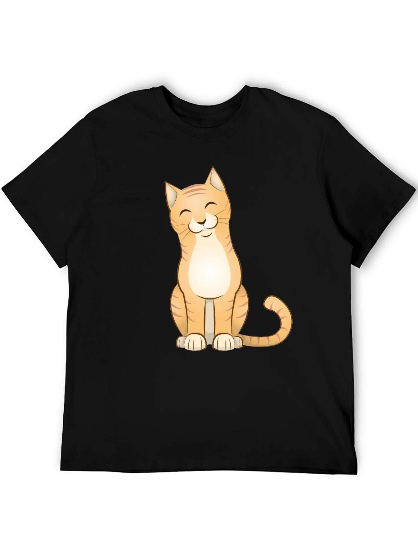 Cute Cat Graphic Tee - Black Cotton T-Shirt