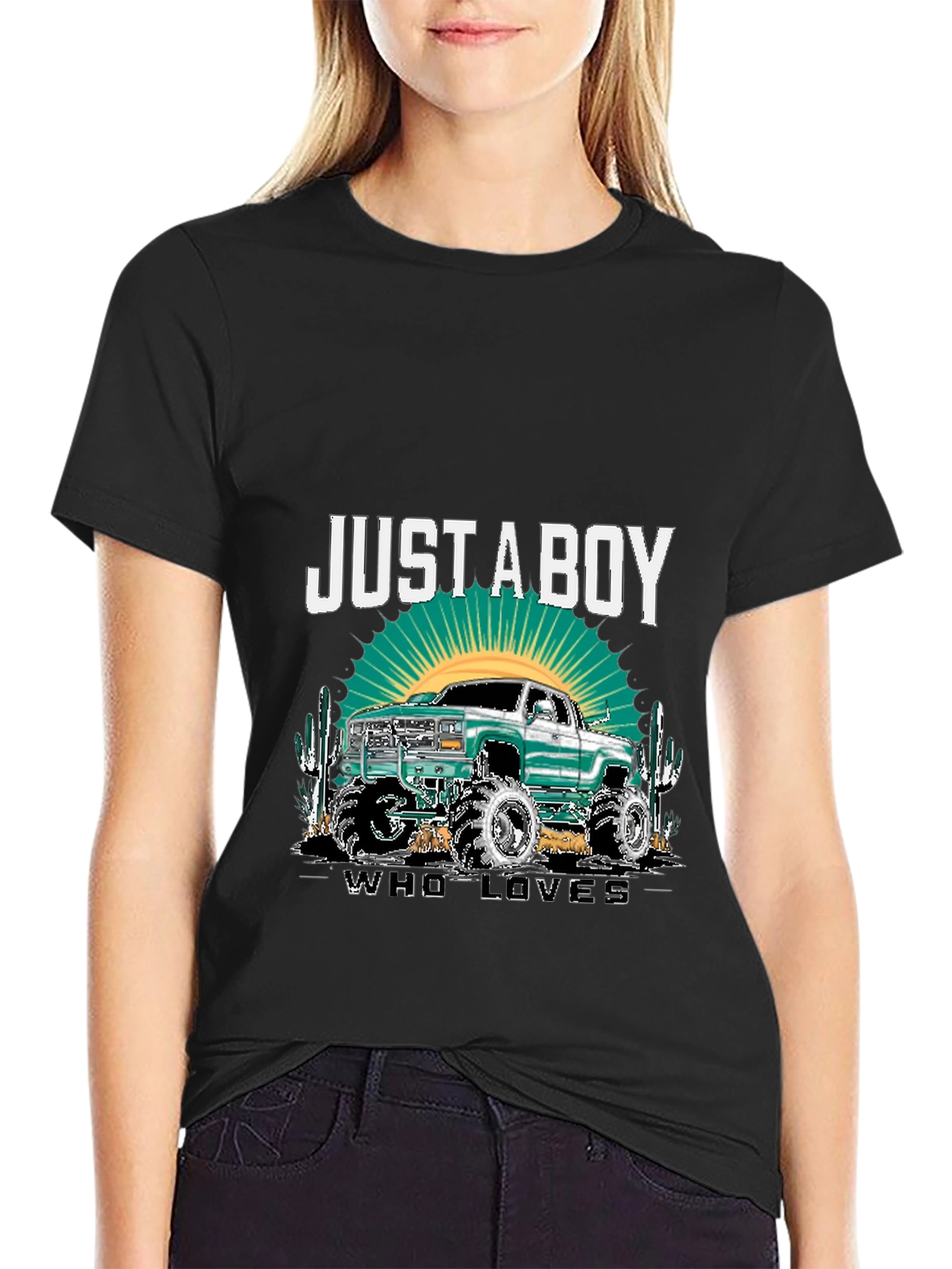Just a Boy Who Loves Trucks - Black T-Shirt