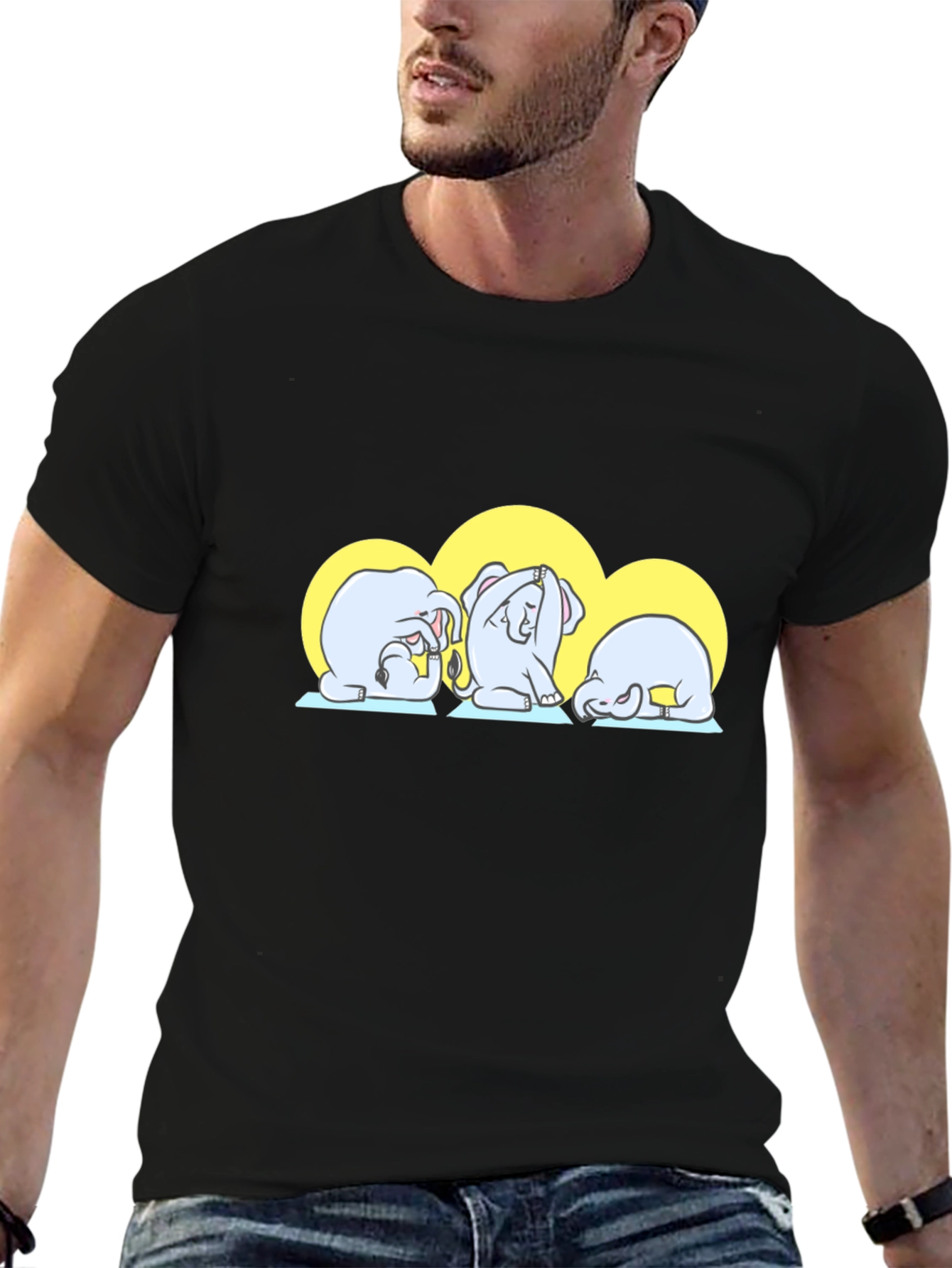 Yoga Elephants Graphic Tee - Cute Black T-Shirt