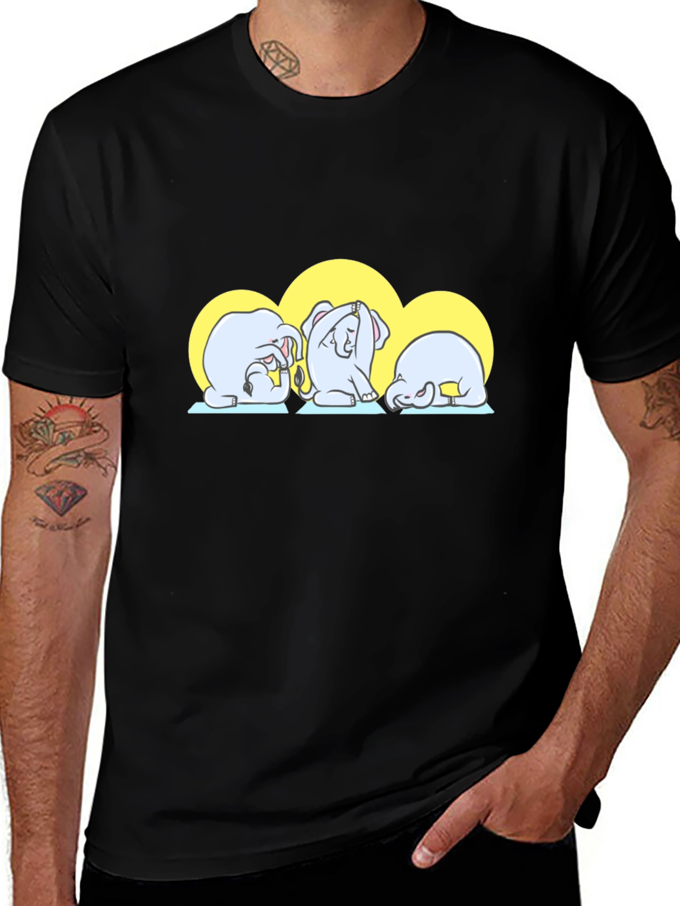 Yoga Elephants Graphic Tee - Cute Black T-Shirt
