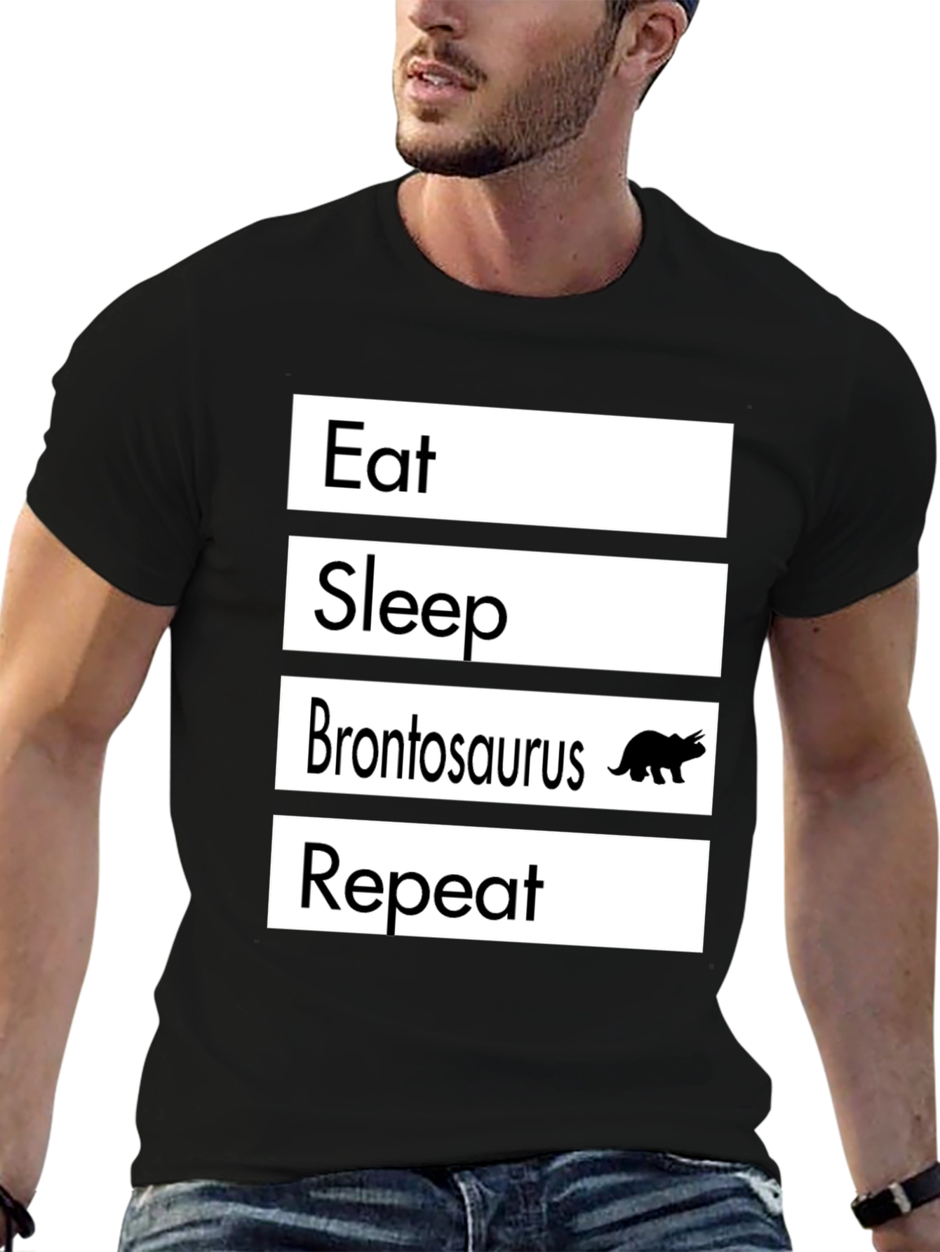 Eat Sleep Brontosaurus Repeat T-Shirt Funny Dino Tee