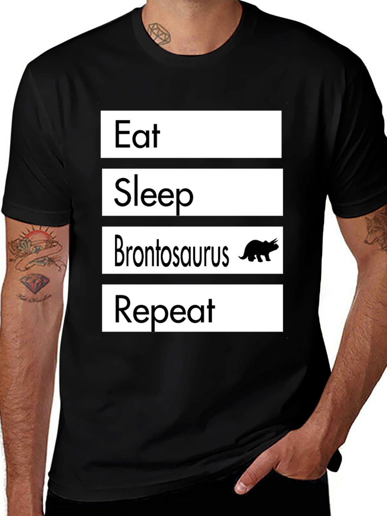 Eat Sleep Brontosaurus Repeat T-Shirt Funny Dino Tee
