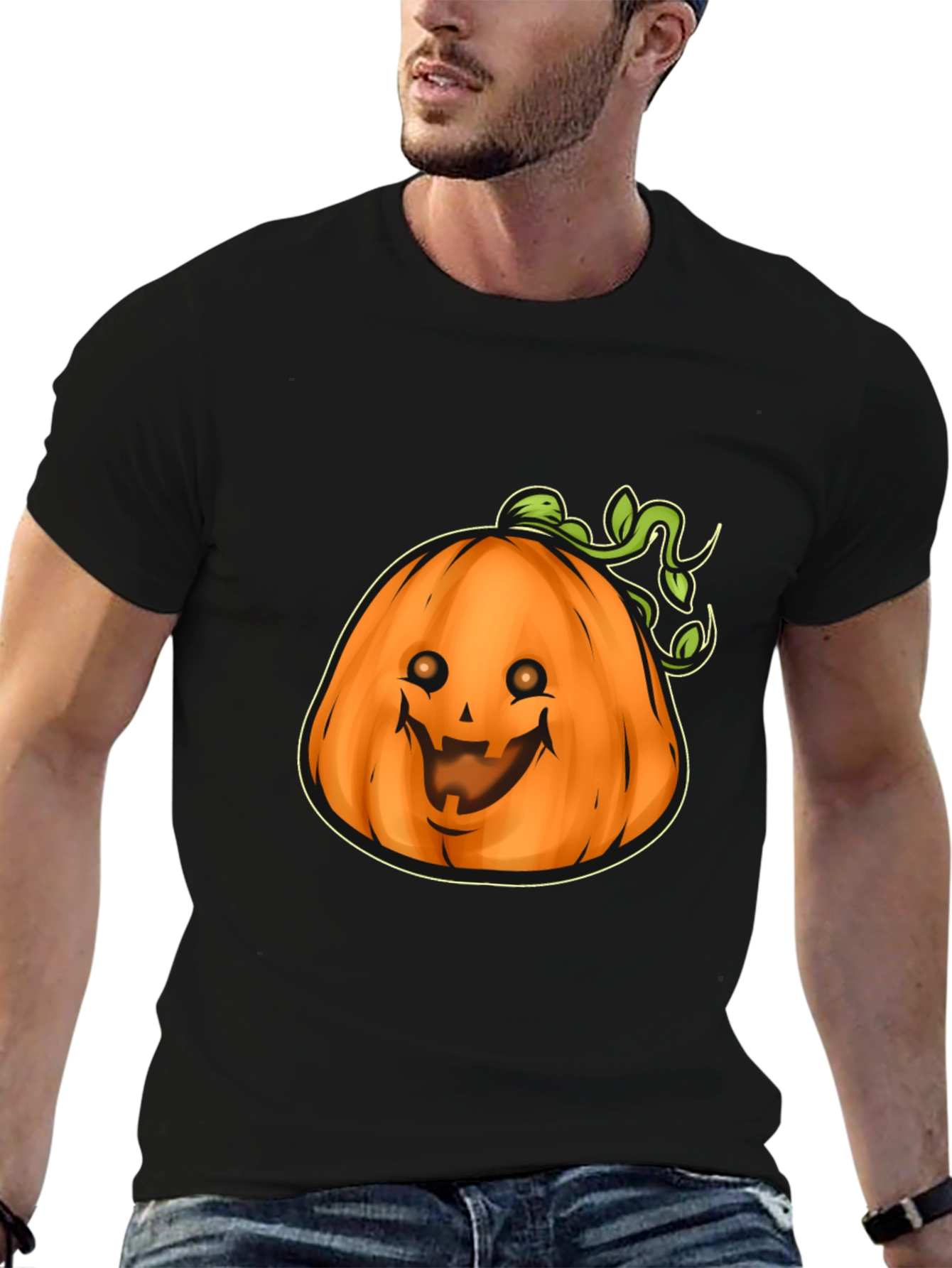 Mens Black Halloween Pumpkin Graphic Tee