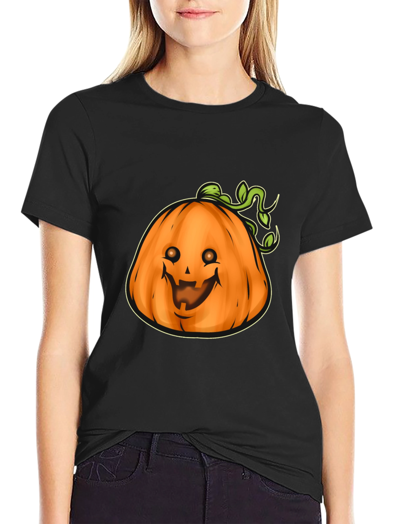 Mens Black Halloween Pumpkin Graphic Tee